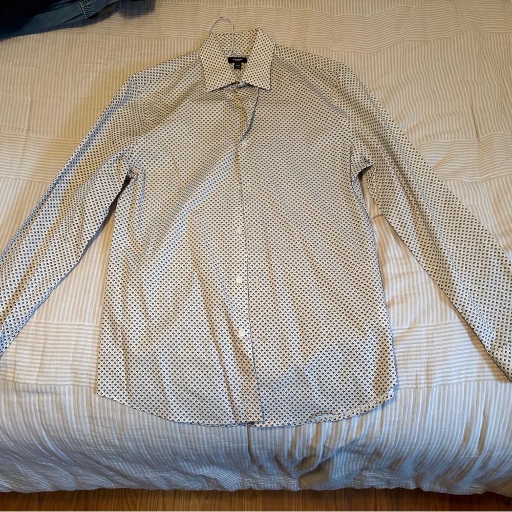 Express Black and White Patterned Dress Shirt